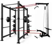 French Fitness R30-RE Commercial Power Rack w/Lat Pulldown / Low Row (New)