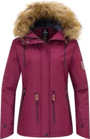 Wantdo M Women's Ski Rain Jacket Fleeced Waterproof Snowboard Jacket Fur Hood