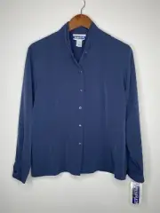 Vintage Pendleton Dark Blue Button Up Blouse High Neck NWT Size 10