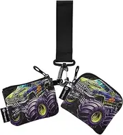 [XYMZR] Mini Zip Around Wristlet keychain Wallet Purple Monster Truck for Women Personalized Pattern Detachable Dual Pouch Wristlet Portable Wallet Phone Coin Purse, Multi-colored, One Size