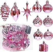 12 Pcs Christmas Ornaments, Various Styles of Christmas Ball Ornaments, Christmas Balls for Holiday Xmas Tree Decor, Hanging Ornament for Indoor Decoration (Pink)