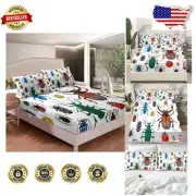 Kids Bug Pattern Fitted Sheet Set - Colorful 3-Piece Bedding for Full Size