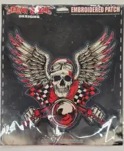 NEW LETHAL THREAT RED VINTAGE BIKER SKULL EMBROIDERED PATCH 10.5"x10.5" LT30135