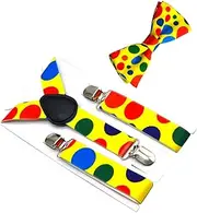 PLAFOPE Clown Bow Ties for Kids Set Suspender Colorful Dot Suspender Bow Tie Kids Suspender Toddler Clown Bow Tie Kids Costumes for Party Halloween Accessories Cosplay Props