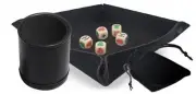 16mm Poker Dice Ivory Rounded Corners w/Pouch + Dice Rolling Tray + Dice Cup