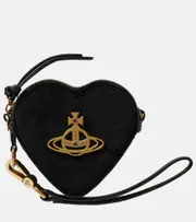 [Vivienne Westwood] Vivienne Westwood Heart velvet coin purse with strap One Size black