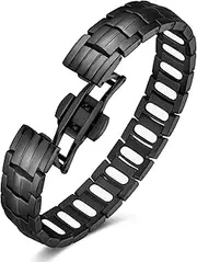 Jecanori 5X Strength Magnetic Bracelets for Men —Updated 5,000 Gauss Ellipse Magnets — Premium Butterfly Clasp & Adjustable Length,Black