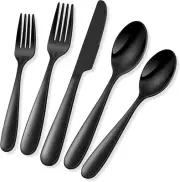 Black Silverware Set, 20-Piece Classic Cutlery Set for 4, Heavy Duty Stainless S
