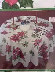 New Vintage Bucilla Christmas Tablecloth Christmas 54x72” Oval