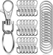 100PCS Premium Swivel Snap Hooks with Key Rings,Metal Lanyard Keychain Hooks Lob