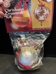 Walco Beaded Christmas Holiday Tree Ornament Kit 3411 Red White Sequin Ribbon