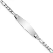 Solid 14K White Gold Semi-solid Soft Diamond Shape Figaro Link ID Bracelet