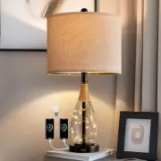 23" USB A+C Table Lamp for Bedroom Living Room Modern Bedside Lamps Retro