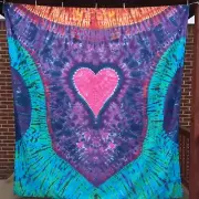 Handmade Tie Dye Heart Flat King Size Bed Sheet / Tapestry