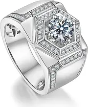 [TUSRORSU] Adjustable White/Gold Moissanite Rings for Men 1 CT Round Cut D Color VVS1 Clarity Diamond Wedding Bands S925 Sterling Silver Engagement Rings with Certificate