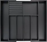 Expandable Bamboo Silverware Drawer Organizer with Removable Knife Block - Black