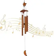 Bamboo Wind Chime, 70 cm Wooden Wind Chime, Garden, Star Moon Wind Chime with 5 Matching Tubes, Wind Chimes for Outdoor Hanging, for Garden, Yard, Patio and Home Decoration