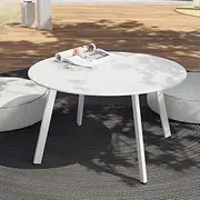 Grand patio Outdoor Side Table, 28-inch Powder Coated Steel Round Coffee Table for Porch, Deck, Balcony, Poolside, White