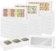 WODJR 25Pcs Pastry Boxes White Bakery Boxes Cookie Boxes White Kraft Cake Boxes with Window Long Treat Boxes Candy Boxes Take Out Container Wedding Gift Boxes for Candy Chocolate Jewelry Muffin Donut