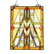 25"x18 Stained Glass Tiffany Style Glass Window Mission Arts & Crafts Suncatcher
