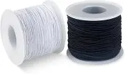 Stretchy Bracelet String, 2 Rolls 330 Feet Elastic String for Bracelets Making, Beading, Necklaces and Crafts (White + Black (1 mm))