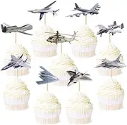 Air Force Theme Cupcake Topper, Airplane Cupcake Picks, Military Airplane Aircraft Fighter Jet Plane Party Cake Decoration(18pcs)