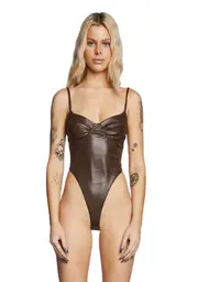 [Edikted] High-Cut Faux Leather Cupped Bodysuit