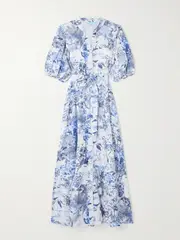 [Melissa Odabash] Melissa Odabash - Kitty Belted Printed Cotton And Linen-blend Midi Dress - Blue - small small Blue