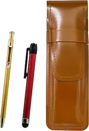 Slim cowhide leather pen case brown metal touch stick red and slim 60 ballpoint pen gold set ASC-ALR-SV60KBP