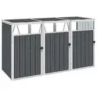 Triple Garbage Bin Shed Grey 213x81x121cm Steel Garbage Garden Storage Box