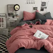 Pink-darkgrey 1.5m Bed Fitted Sheet Set with 200x230cm Duvet Cover - 4-Piece Bed