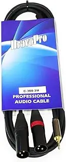 BravoPro C308-03 3M Y Cable 3.5mm TRS to 2 x 3-pin XLR Male Black