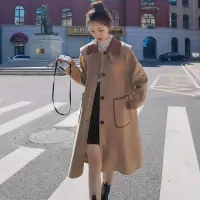 在飛比找momo購物網優惠-【巴黎精品】毛呢外套長款大衣(獨家時尚海軍領素面女外套2色 