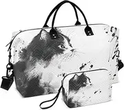 [ZRYSMY] Duffel Bag for Traveling, Chinese Cat Painting Travel Bag Gym Bag, with Multiple Interior Pockets Shoulder Weekender Bag for Women Men with Toiletry Bag 20.5L x 1.9W x 13.8H, Multi-Colored, one