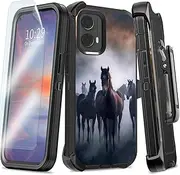 for Motorola Moto G 5G 2024 Case with Belt Clip Holster, Rugged Durable Case with Kickstand & Screen Protector Drop-Resistant Heavy Duty Protection Case for Moto G 5G 2024, Horse Herd
