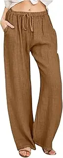 Plus Size Cotton Linen Pants for Women High Waisted Lightweight Lounge Pants Summer Straight Leg Loose Casual Trouser