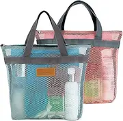 [Generic] Mesh Shower Bag Portable Hanging Toiletry and Bath Organizer with Zipper for Travel, Gym, Camping, Dorms, Beach (Style 1, One Size)