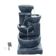 4 TIERS Solar Fountain Water Feature Cascading Bird Bath Outdoor LED Lights
