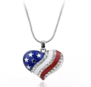 Necklace Pendant Crystal Inlays Heart Shape USA Flag Pattern