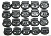 20 Black Dual Hole Spring Cord lock Barrel String Toggle 3/16" hole USA Ship