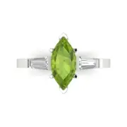 2 Marquise 3 stone Natural Peridot Promise Bridal Wedding Ring 14k White Gold