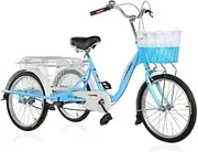 Three Wheel Bike, Adult Tricycle 3 Wheel Single Speed Adult Trikes Carbon Steel Frame with Basket for Seniors Women Men Cycling Pedalling