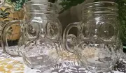 16 Ounce Owl mason jars W/ Handles, Clear Glass, Lot Of 2, (1 Pair), Mugs