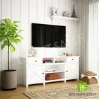 TV Stand Cabinet Unit White Modern Rustic Kitchen Buffet Table with Barn Doors