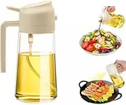 GHOST MONKEY Oil Sprayer for Cooking, 2 in 1 Olive Oil Dispenser Bottle for Kitchen, 470ml Glass Oil Bottle with Premium Nozzle, Food-grade Oil Mister for Air Fryer, Salad, Frying, BBQ (BEIGE)