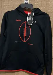 Boys Under Armour Fleece Football Pull-Over Hoodie - YXL - Black/Red - NWT
