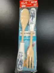 Vintage Salad Server Set Fork Spoon With Windmill Scene Handles Holland NIP