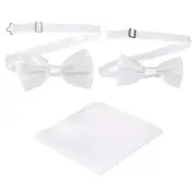 Bow Tie for Men, Adjustable Bow Ties with Pocket Square(White, 2Size)