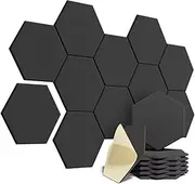 12 Pack HexagonalSelf-Adhesive Acoustic Panels Sound Proof Foam Panels Y-Lined Design to Absorb Noise Eliminate Echoes Black(Y-Cut Hexagon Black)