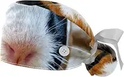 [WOSHJIUK] Working Hat 2 Pack Scrub Caps for Women,Guinea Pig Lovely,Tie Back Cap Adjustable Scrub Hat